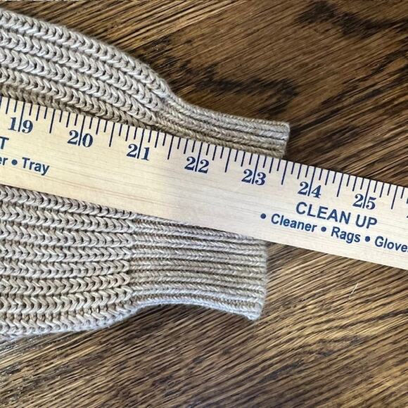 LL Bean Mock Neck Full Zip Chunky Knit Sweater Mens L Oatmeal Tan 100% Cotton - Picture 4 of 7